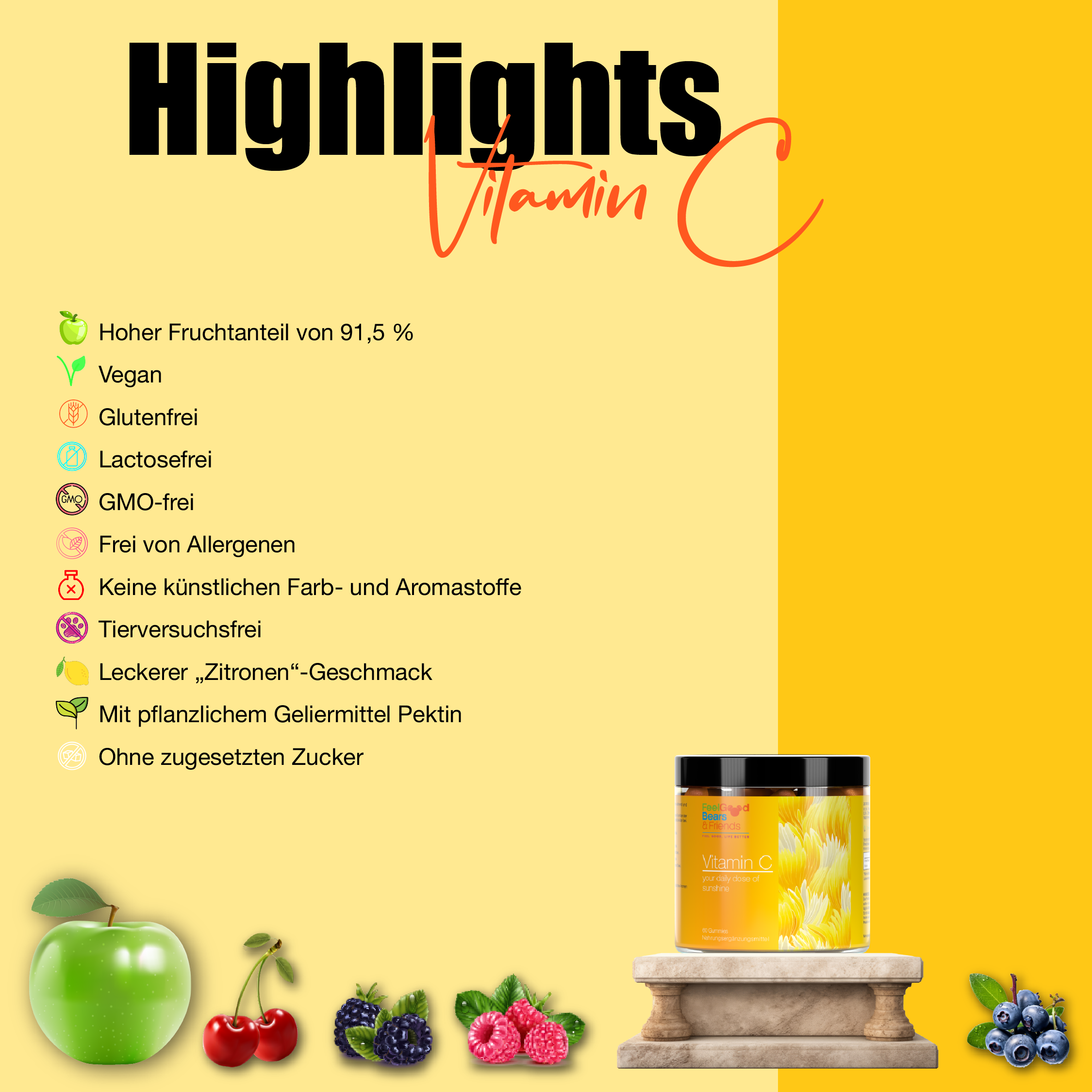 Vitamin-Gummies mit Früchten und Vitamin C